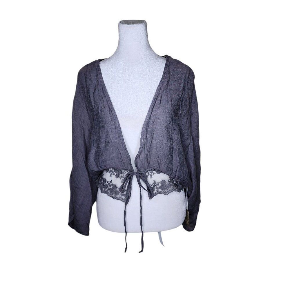 Active USA V-Neck Long Sleeve Shirt Womens Size L Gray Yoga Top NEW
